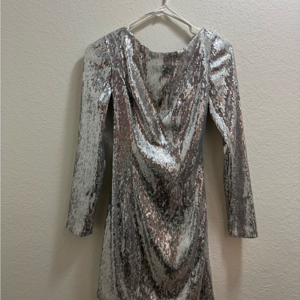 Sherri Hill Metallic Long Sleeve Dress